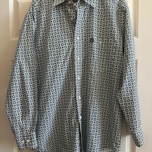 George Straight Wrangler Men’s Green Geometric Button Down Dress Shirt